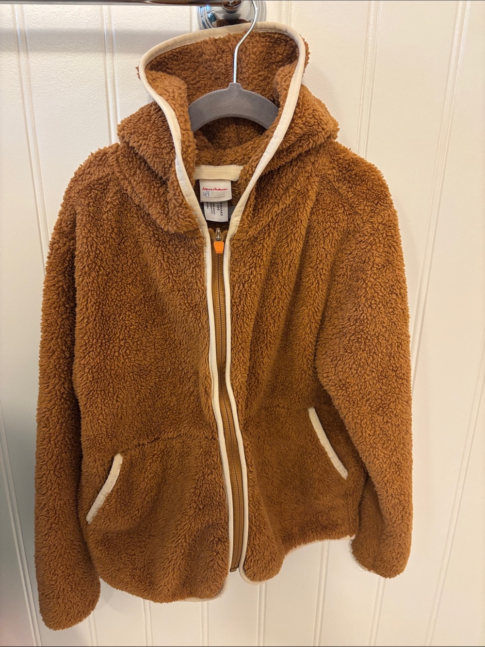 Hanna Andersson Caramel Teddy Zip Hoodie with Cream Trim